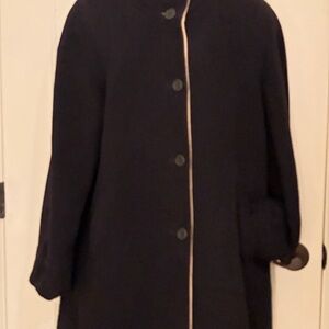 FORECASTER OF BOSTON Vintage Wool Black Coat with tan Trim. Perfect condition.